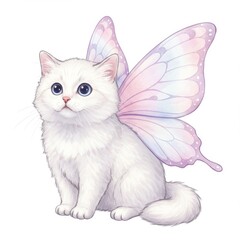 Obraz premium White Kitten with Pastel Butterfly Wings