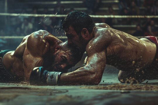 Two Wrestlers Competing in the Ring - Powered by Adobe