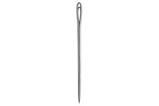 Close-up of a single sewing needle isolated on a transparent background, ready for threading and stitching