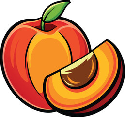 Juicy Fresh Ripe Peach Fruit Illustration new 2025 trendy  colourful cartoon illustration vector