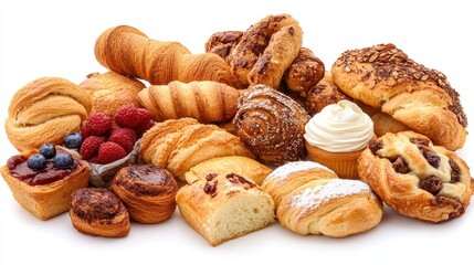 Assorted Bakery Treats with Pastries, Breads, and Fresh Fruits