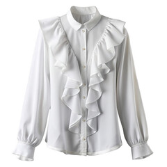 Elegant white ruffled blouse isolated on transparent background