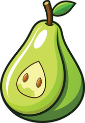 Fresh Green Pear with Seeds and Stem new 2025 trendy colourful fruit vector illustration
