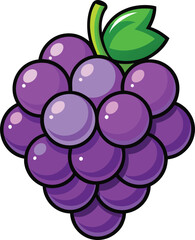 A Bunch of Juicy Purple Grapes with a Green Leaf new 2025 trendy colourful fruit vector illustration