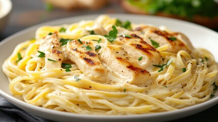 Creamy Chicken Pasta Dish with Grilled Chicken and Fresh Herbs