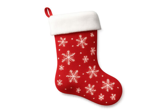Christmas stocking hanging with intricate snowflake design, white festive sock against transparent backdrop - Powered by Adobe