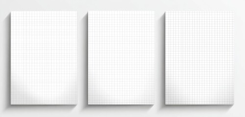 Three gridded papers on white background, ready for notes or design