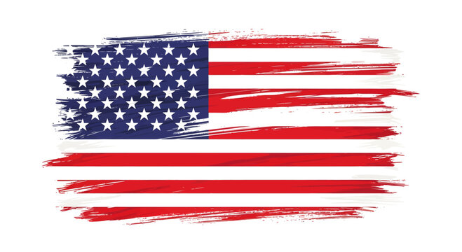 American flag with a distressed grunge texture. Painted US national symbol with artistic brush strokes for patriotic designs.
