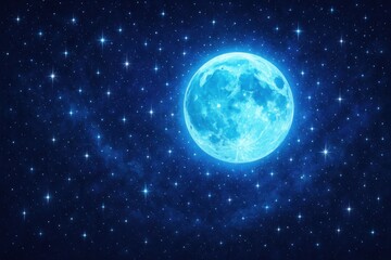 Fototapeta premium Mystical Night Sky with Luminous Blue Moon and Constellation of Twinkling Stars