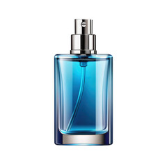 Fototapeta premium Blue Perfume Bottle with Silver Spray Cap Isolated on White Background