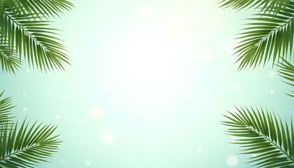 Lush Green Palm Fronds Bordering Soft Bokeh Background.