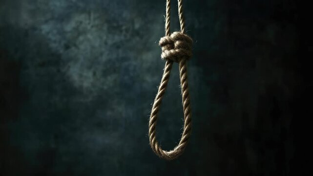 Knotted rope hanging against dark background