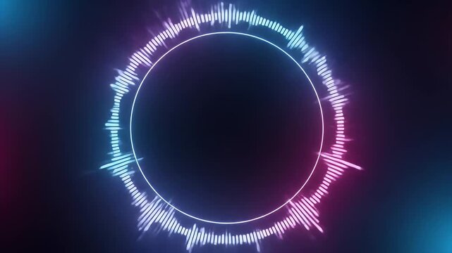 Vibrant neon circular audio waveform graphic design element