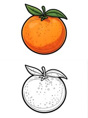 Vibrant Orange Fruit with Leaves and Outline