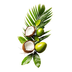 Tropical fruits and leaves arranged artistically