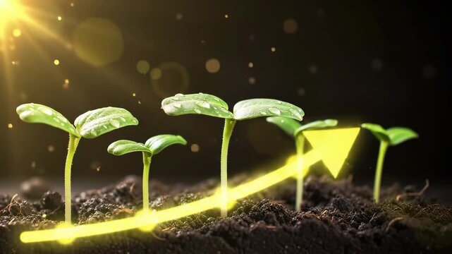 Young plant seedling soil sunlight, symbolizing growth, green agriculture, nature, and progress arrow of development, eco friendly environment, fresh leaf, organic farming, hope, future, spring, life