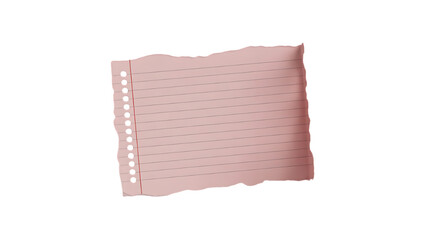 Close up of a pink lined piece of paper with torn edges on a isolated White background 