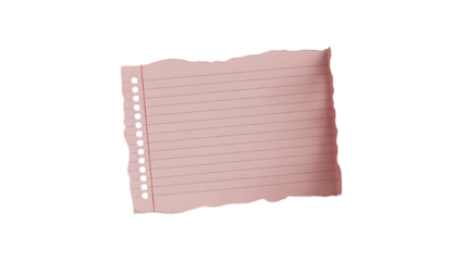 Close up of a pink lined piece of paper with torn edges on a isolated White background 