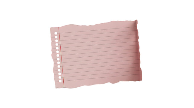 Close up of a pink lined piece of paper with torn edges on a isolated White background 