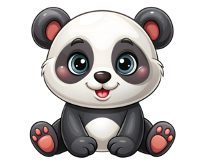 Adorable Baby Panda Sitting Happily with Big Blue Eyes