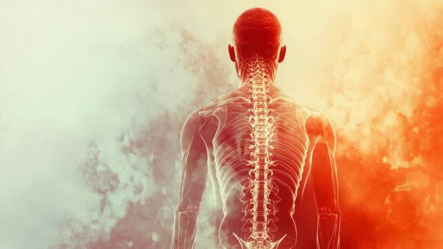 Human body X-ray of spine with orange hues