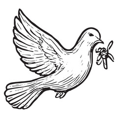 Fototapeta premium Hand-Drawn Dove with Olive Branch for Peace Art