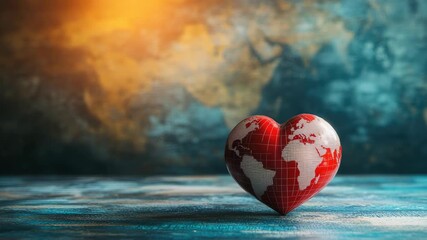 Heart-shaped globe on textured background, symbolizing global love or unity - Powered by Adobe