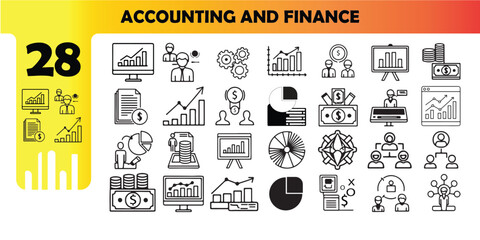 set of simple black and white line art icons representing various business analytics and data-related concepts minimalist and clean design high detail flat style