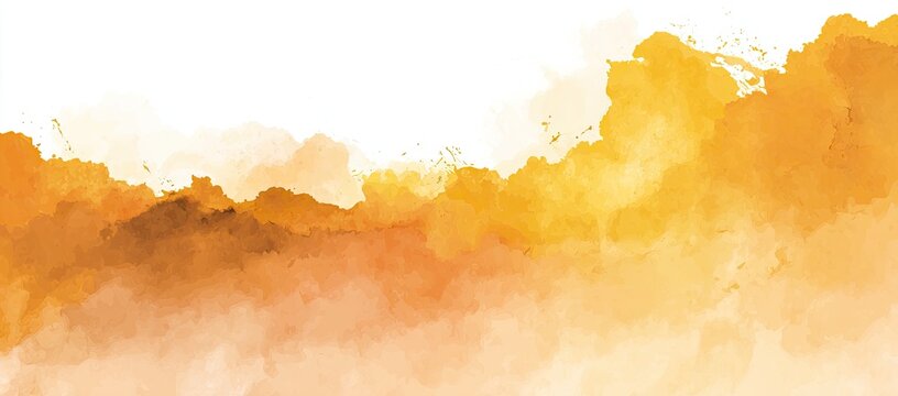 Orange watercolor sunset landscape, white background, design element