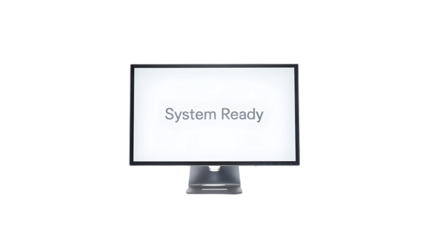 A computer monitor displaying the words system ready on a white screen on a isolated White background 