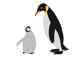 向かい合うコウテイペンギンの親子のイラスト
