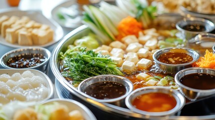 Fresh Ingredients and Flavorful Dishes in Hot Pot Cuisine Setting