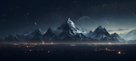 Fototapeta premium Mountain sky Wireframe,creative commons attribution, Generative AI