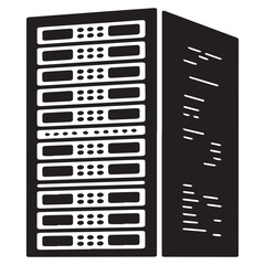 A server rack icon symbolizes data storage, network infrastructure, and information technology isolated on white background