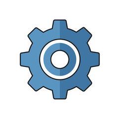 Blue gear icon with inner circles isolated on white background.