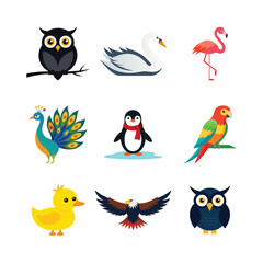 set of funny cartoon birds