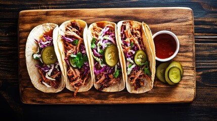 Delicious Pulled Pork Tacos with Fresh Garnishes and Sauce