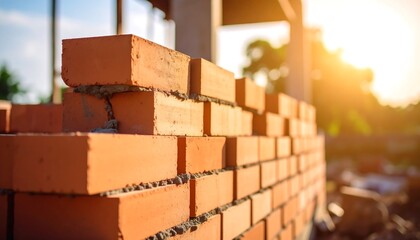 Orange bricks forming a wall under construction