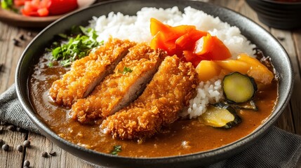 Delicious Breaded Chicken Cutlet with Curry Sauce and Rice