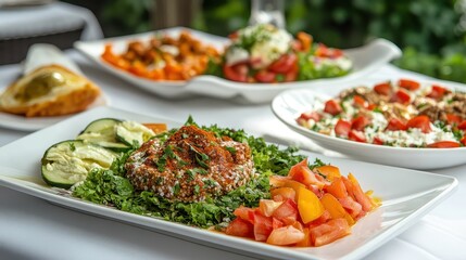 Fresh Mediterranean Salad with Herbs and Vegetables on Table