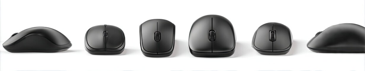 Six computer mice variety, white background, product shot