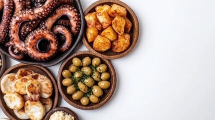 Obraz premium Colorful Assortment of Mediterranean Gastronomy with Octopus and Olives