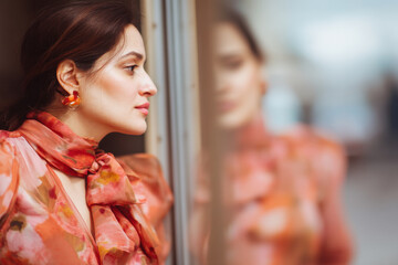 woman gazes into mirror exploring her emotions through augmented reality