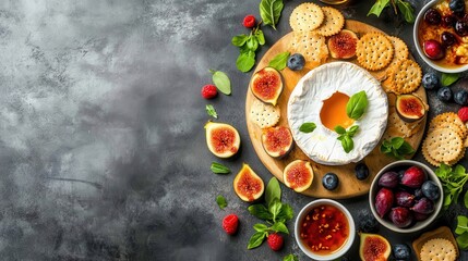Delicious Cheese Board with Fresh Fruits, Nuts, and Crackers