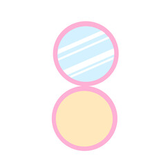 Flat pastel compact powder with mirror icon in cute minimalist style, beauty cosmetic vector perfect for daily makeup routine, feminine skincare product in soft color aesthetic illustration
