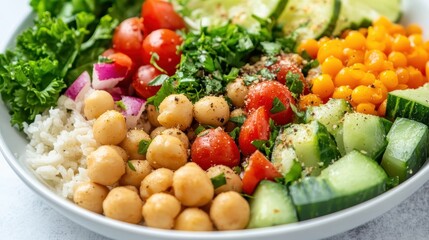 Fresh and Colorful Salad Bowl with Vibrant Vegetables and Legumes