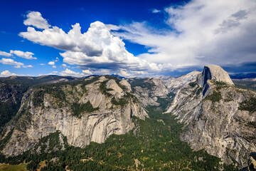 Yosemite Valley Landscape - Mountain Scenery View with Clouds