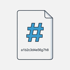 Fototapeta premium File icon with a hashtag symbol and alphanumeric text on a white background.