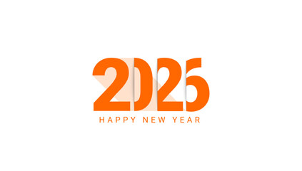 Happy New Year 2026 text design. Modern orange typography on a clean white background for a festive greeting.