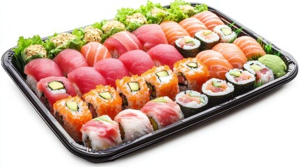 Colorful Sushi Platter with Assorted Rolls and Fresh Ingredients
